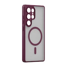 Samsung Uyumlu Galaxy S24 Ultra Loji Magsafe Kapak - Bordo Standart