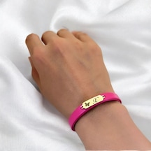 Archin X Harfine Özel Doğal Pembe Derili Kelebek Figürlü 14 Ayar Altın Plakalı Hediye Bileklik-651harf X