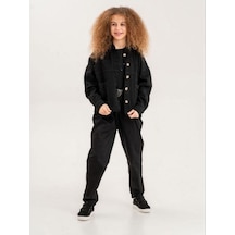 Zekids Kız Çocuk Brode Cep Gabardin Ceket-13903 Siyah