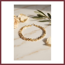 Storeşahin Gold Renk Pirinç Zirkon Taşlı Başak Model Kadın Bileklik Shn0720