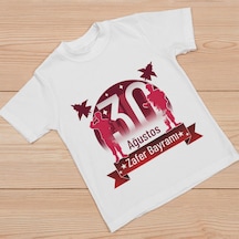 Barlashive Ağustos Zafer Bayramı Atatürk Baskılı Kısa Kollu Bisiklet Yaka T-shirt - Beyaz Çok Renkli