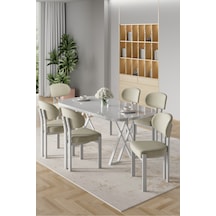 Canisa Radon Serisi Mdf 90x168 Sabit Beyaz Mutfak Masası Takımı 6 Krem Sandalye Beyaz Masa Krem Sandalye