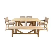 Taksim Ahşap Bahçe Takımı: 4 Sandalye, 100X180 Masa, 40X180 Ba...