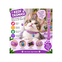 Kedi Tasması Mor Parlak Deri Mavi Zilli Ayarlanabilir Dikişli Kedi Boyun Tasması