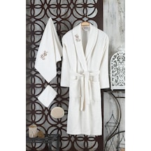 Güvenal Ayla 5 Parça Tek Kişilik Nakışlı Bornoz Seti Bornoz Takımı Bornoz Çeyiz Seti 7