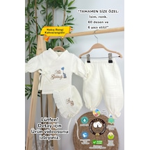 Gros Shop Müslin Yeni Doğan 4katlı Organik %100pamuk Kişiye Özgü Nakışlı Hastane Çıkış Seti-kahverengi-filli Ekru
