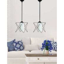 Trend Kitchen 2 Adet Zigzag White Glass One Mutfak, Antre, Koridor, Avize Siyah
