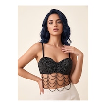 Orvelia Sarkık Boncuk Zincir Detaylı Siyah Büstiyer - Midnight Rhythm