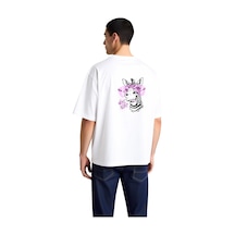 Paybuy Erkek Oversize Grafik Baskılı Tişört Cartoon Zebra Tasarımı Dijit Beyaz
