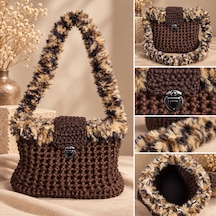 Kahverengi Leopar Detaylı El Örgüsü Çanta Leopar - Kahverengi