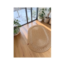 Oval Jüt Hasır Halı Görünümlü Doğal Boho Balkon Banyo Oturma Odası Kapı Önü Paspas Bej 860458852 Bej