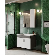 Karen Banyo Gümüş 65 Cm Lavabolu Banyo Dolabı Retro Gümüş-beyaz Lavabo Dahil Gümüş