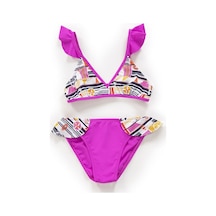 Endeep Kız Çocuk Desenli Volanlı Pembe Bikini Takımı Beyaz