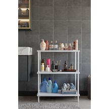3 Raflı Çevir Tak Beyaz Metal Gövdeli Çok Amaçlı Banyo Rafı Ve Organizer Raf Banyo Dolabı Beyaz