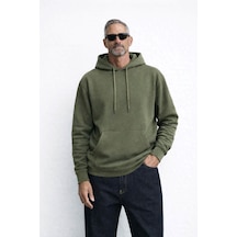 İçi Polarlı Kapşonlu Erkek Sweatshirt Hoodie Haki