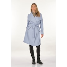 Tdee Concept Kruvaze Yaka Bağlama Detaylı Mavi Kadın Kaban 22295004 001