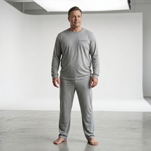 Lacaton Erkek Büyük Beden O Yaka Uzun Kol Pijama Takım Gri