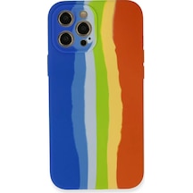 Newface Apple iPhone Uyumlu 12 Pro Kılıf Ebruli Lansman Silikon - Mavi-turuncu