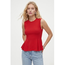 Ritnice Kadın Rowe %100 Pamuk Peplum Sıfır Kol Kırmızı Bluz