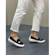 Siyah Renk Taşlı Düz Taban Kadın Kot Sneakers Siyah