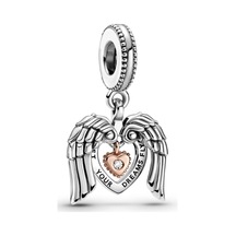 Nur Silver Melek Kanatları Ve Kalp Sallantılı Gümüş Charm Nur-bl01995