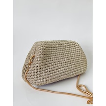 Metalik Light Gold El Örgüsü Kadın Clutch Çanta Şık Davet Ve Abiye Çantası Açık Altın