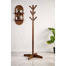 Kumsal Concept Masif Çam Ahşap Ayaklı Askılık Ceviz Renk 180 Cm Ekstra Boy 8 Kollu Portmanto