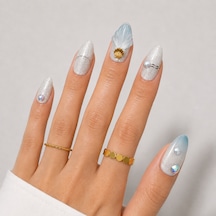 Mavi Nail Art Kısa Badem El Yapımı Jel Tırnak Kkbd-3508 Xs
