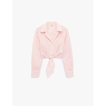 Koton Uzun Kollu Pamuklu Çizgili Poplin Gömlek Pınk Strıpe 6sak60270ew Pembe Çizgili