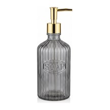 Glassy Dekoratif Cam Sabunluk Gold Pompalı Vintage Çizgili Sıvı Sabun Ve Deterjan Dispenseri - 21.5 Cm X 8 Cm - Siyah