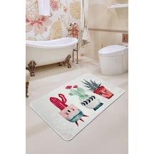 Happy Cactus Djt Ekru Banyo 70X120 Cm, Banyo Halısı, Paspası