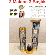 Profosyonel Tıraş Makinesi 2 Makine 3 Başlık Sakal Yanak Burun T Bıçak Ense Çizim Epilasyon Öncesi