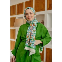 Afvente Çiçek Desen Yeşil Soft Pamuk Şal