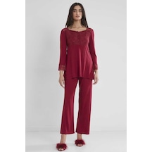 Pierre Cardin Kadın Penye Dantelli Pijama Takımı 1241 Bordo 001