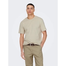 Only & Sons Erkek Regular Fit %100 Pamuk Basic T-shirt - 22025208 Bej