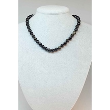 Golden & Siyah Obsidyen Taşı Kolye 8mm (Klipsli) Sedef