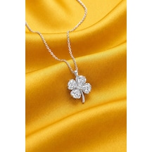 Çekirdekjewelry 925 Ayar Gümüş Yonca Kolye Zirkon Taşlı Şans Yoncası Kolye, Zarif Kadın Kolyesi Gümüş