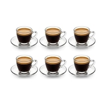 6 Lı Cam Kahve Fincanı Seti, Şeffaf Tasarım Tabaklı Espresso Türk Kahvesi Sunum Fincan Takımı, Kahve Seti, Lüks Fincan Takımı, Kahve Takımı Model-4 Çok Renkli
