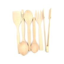 Elegancev Ham Ahşap Kaşık Maşa Spatula Servis Seti 6'lı