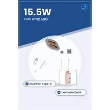 Type-c Araç Şarj Cihazı Çakmaklık Dual Port 15.5w 3a Hızlı Kablol