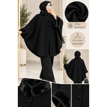 Genel Markalar Novea Scarf Siyah Şık Model Kürklü Triko Panço Siyah - 939489263 Siyah