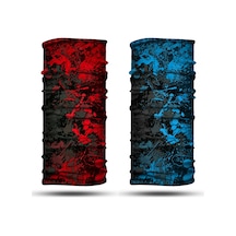 Dair Kırmızı Turkuaz Desenli 2'li Set Boyunluk Bandana Outdoor Balaklava Yüz Maskesi Kafa Bandı