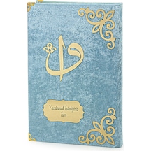 Kuranı Kerim - Kadife Kaplı - İsme Özel Plakalı - Elif-vav Harfli - Sade Arapça - Orta Boy - Mavi