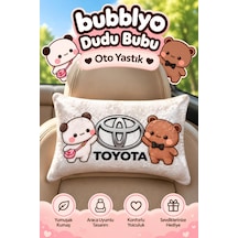Bubblyo Toyota Temalı Dekoratif Oto Yastığı Sevimli Çift Tasarım Beyaz Beyaz
