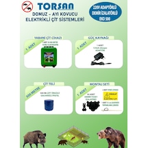 Torsan 220v Adaptörlü Eko Plus 500 Elektrikli Çit Sistemi Domuz - Ayı Kovucu 500mt