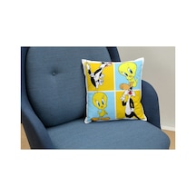 Slyvester Ve Tweety Desenli Kare Yastık Kılıfı Sarı