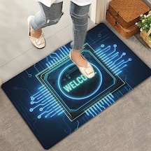 Valerine Life Neon Çip Ve Devre Desenli Welcome Kapı Önü Paspası 45x70cm