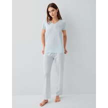 Pierre Cardin 9202 Modal Pamuk Cepli Kısa Kol Kadın Pijama Takımı Açık Mavi