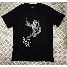 Stoned&Fame Unisex Siyah Mikrofon Nota Baskılı T-shirt SIYAH