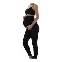 Bonbonetti Chocolate Baby & Kids Tayt Kadın Siyah Düz Uzun Hamile Penye Pamuklu Tayt 4073